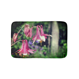 Pink Columbine Flowers Close Up  Bath Mat