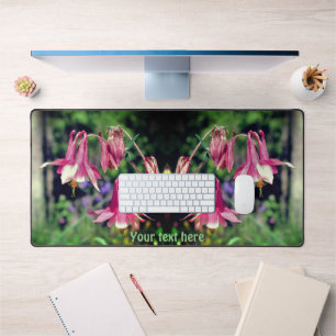 Pink Columbine Flowers Personalized Desk Mat