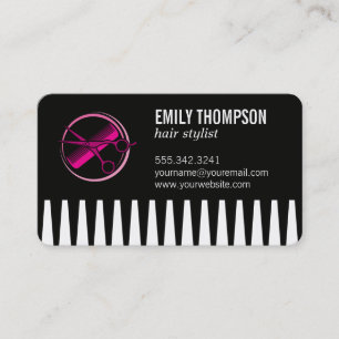 Pink Comb Scissors Hair Stylist Business Card