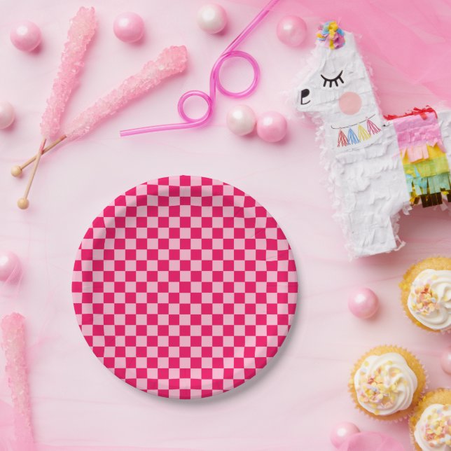 Pink Combination Classic Chequerboard by STaylor Paper Plate (Party)