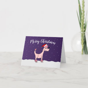 Pink comic poodle Posh Paws in snow Christmas Holiday Card