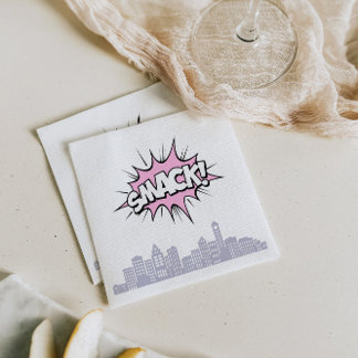 Pink Comics Book Superhero Birthday Napkin
