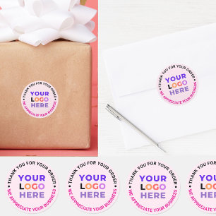Pink Company Business Logo Branded Thank You Classic Round Sticker