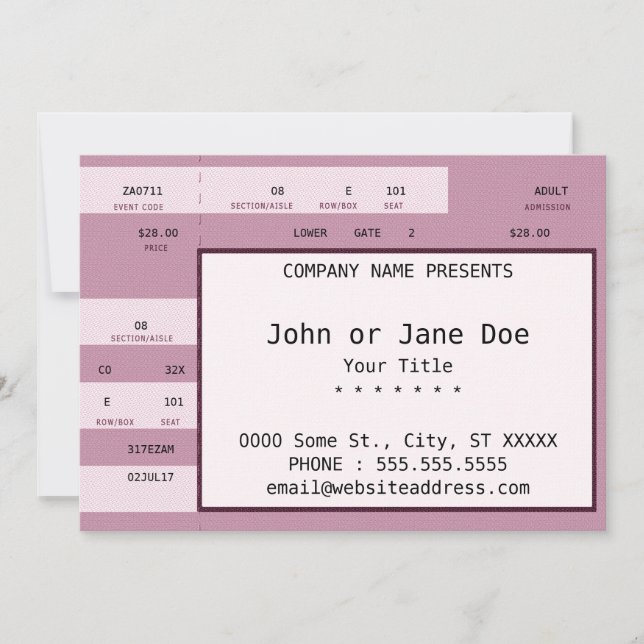 pink concert ticket (Front)