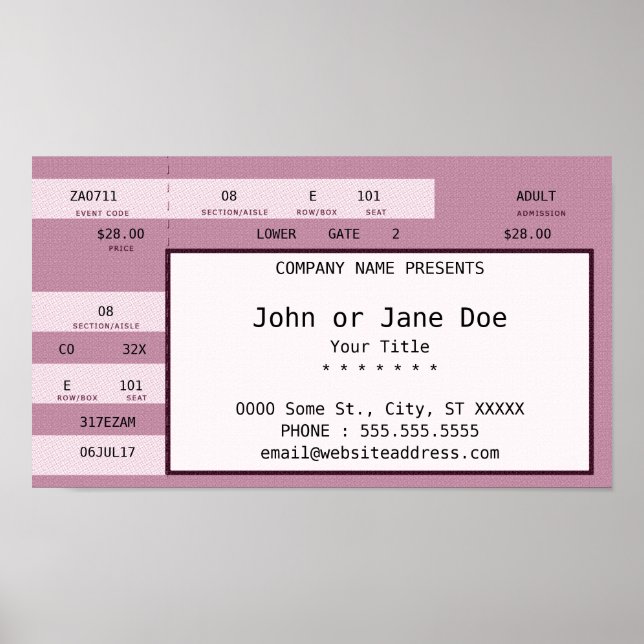pink concert ticket poster (Front)