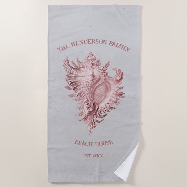 Pink Conch Shell Beach Towel (Front)