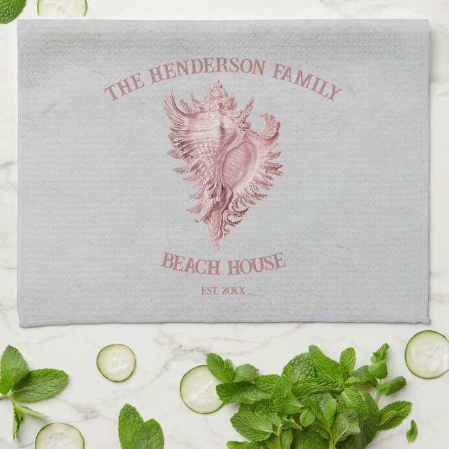 Pink Conch Shell Kitchen Towel (Folded)
