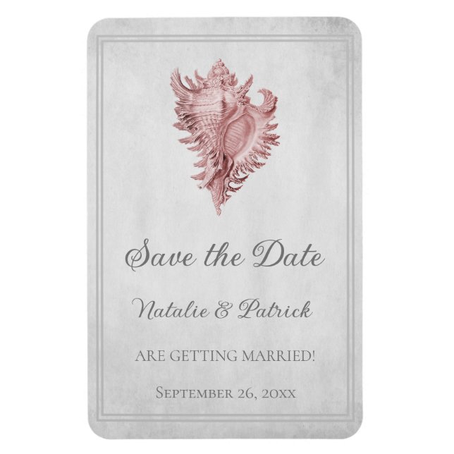 Pink Conch Shell Save the Date Magnet (Vertical)
