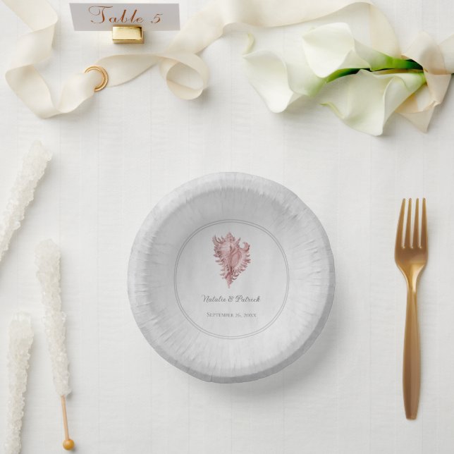 Pink Conch Shell Wedding Paper Bowls Plate (Wedding)