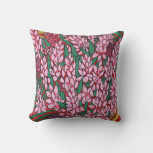 Pink Cone Ginger Alpinia Tropical Flowers Floral Throw Pillow