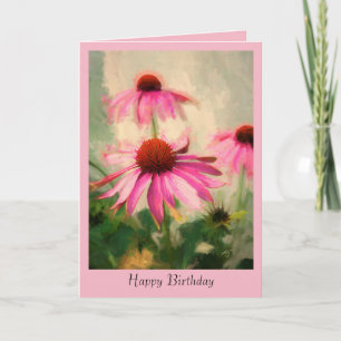 Pink Coneflower Birthday Greeting Card