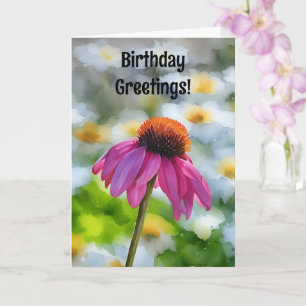 Pink Coneflower Daisy Flower Birthday Card