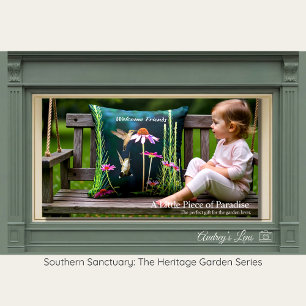 Pink Coneflower & Hummingbirds Welcome Throw Pillow