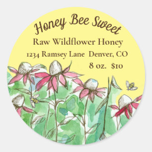 Pink Coneflowers Bees Honey For Sale Classic Round Sticker