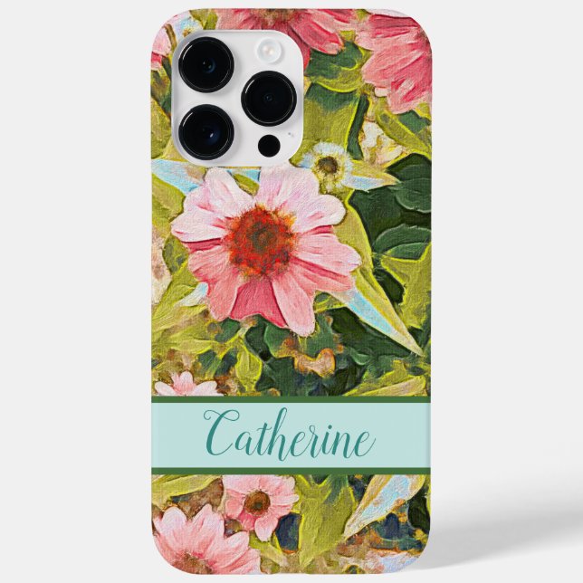 Pink Coneflowers Green Leaves Name Personalized Ca Case-Mate iPhone Case (Back)