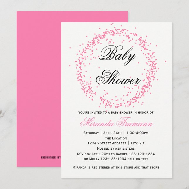 Pink Confetti - Baby Shower Invitation (Front/Back)