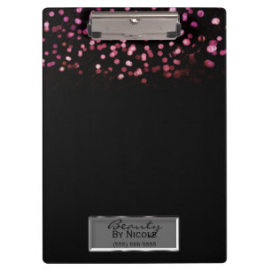 Pink Confetti Black Elegant Chic Glam Personalized Clipboard