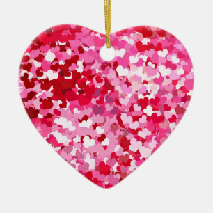 Pink Confetti Hearts Ceramic Ornament
