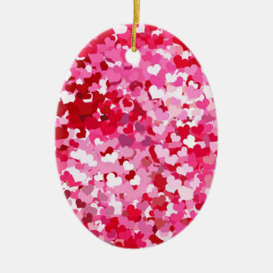 Pink Confetti Hearts Ceramic Ornament