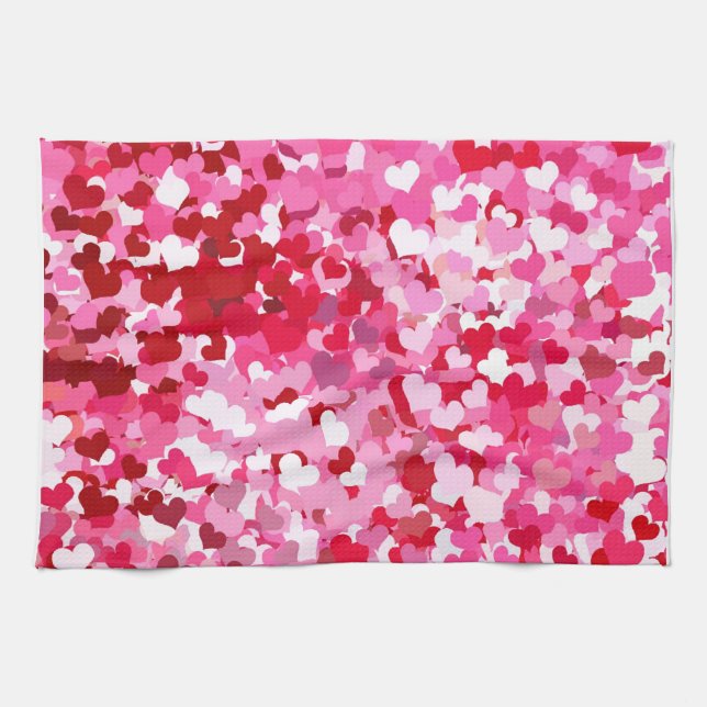 Pink Confetti Hearts Kitchen Towel (Horizontal)
