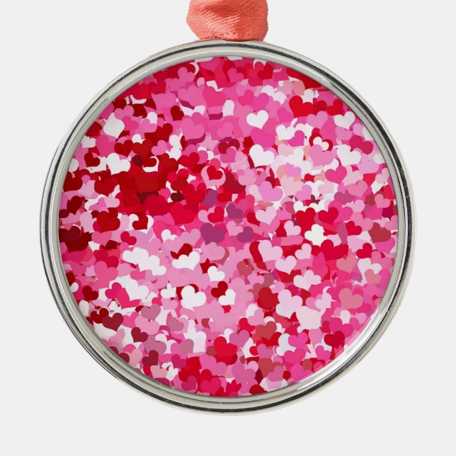 Pink Confetti Hearts Metal Ornament (Front)