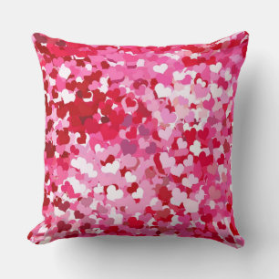 Pink Confetti Hearts Throw Pillow