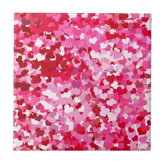 Pink Confetti Hearts Tile (Front)