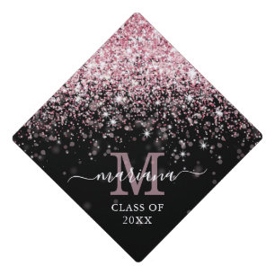 Pink Confetti Monogram Graduation Cap Topper
