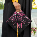 Pink Confetti Monogram Name Graduation Cap Topper<br><div class="desc">Personalized girly graduation cap topper featuring a trendy black background that can be changed to any colour,  sparkly pink confetti,  the graduates initial,  name,  and class year.</div>