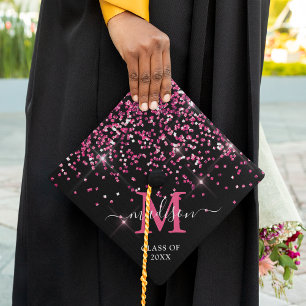 Pink Confetti Monogram Name Graduation Cap Topper