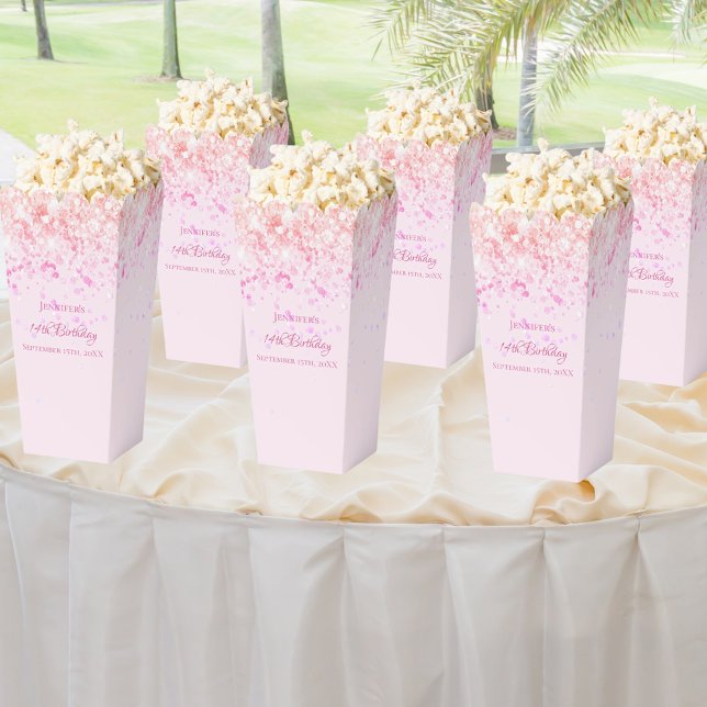 Pink confetti name girl birthday favor box (Creator Uploaded)