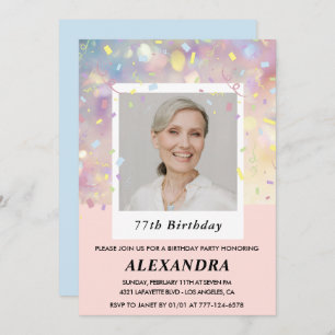 Pink Confetti Photo 77e anniversaire invitations