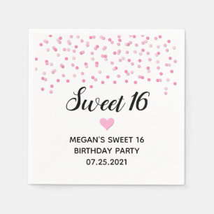 Pink Confetti Sweet 16 Birthday Napkin