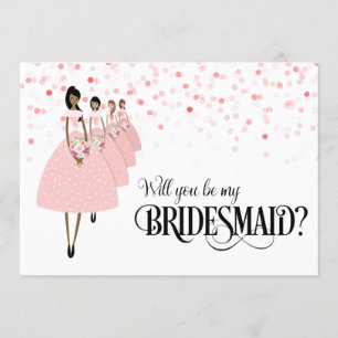 Pink Confetti Will You Be My Bridesmaid Ethnic Invitation