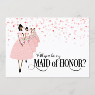 Pink Confetti Will You Be My Maid of Honour Ethnic Invitation