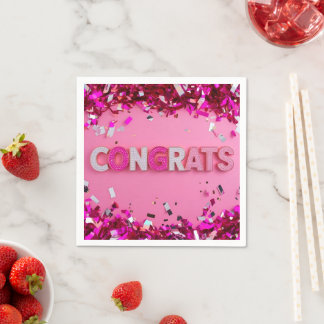 Pink "Congrats" Cocktail Napkins