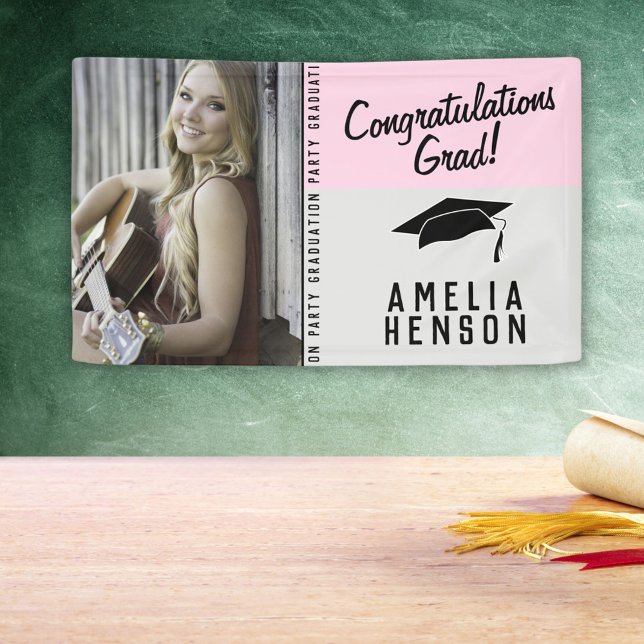 Pink Congratulations Grad Graduation Party Photo Banner (Creator Uploaded)