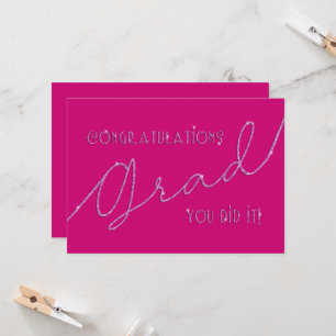 Pink Congratulations Grad You Did It Faux Glitter