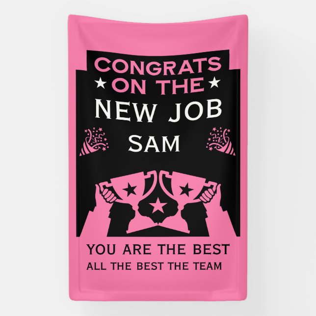 Pink Congratulations On The New Job Banner (Vertical)