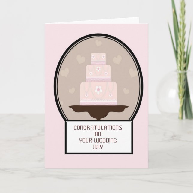 Pink Congratulations  Wedding Day Cake Card (Front)