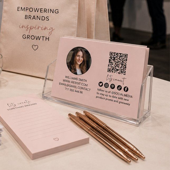 Pink Connect with Us Qr Code Logo Photo Business Card (Pink Connect with Us Qr Code Logo Photo Business Card)