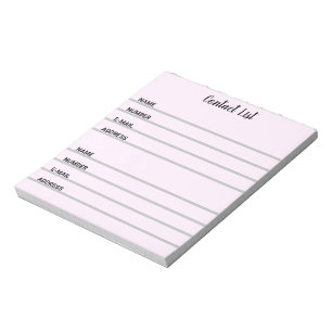 Pink Contact List Notepad