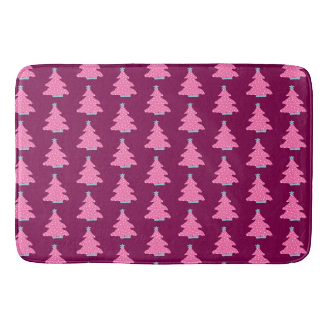 Pink Contemporary Christmas Trees Bath Mat (Front)