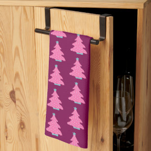 Pink Contemporary Christmas Trees Kitchen Towel