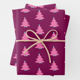 Pink Contemporary Christmas Trees Wrapping Paper Sheet