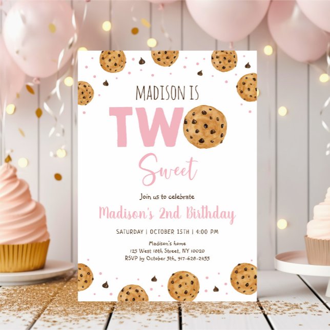 Pink Cookie Two Sweet Second Birthday Invitation (Creator Uploaded)
