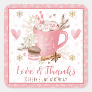 Pink Cookies & Cocoa Birthday Party Favour Square Sticker