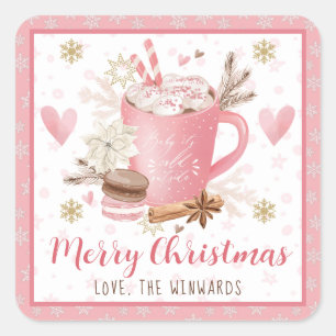 Pink Cookies & Cocoa Merry Christmas Square Sticker
