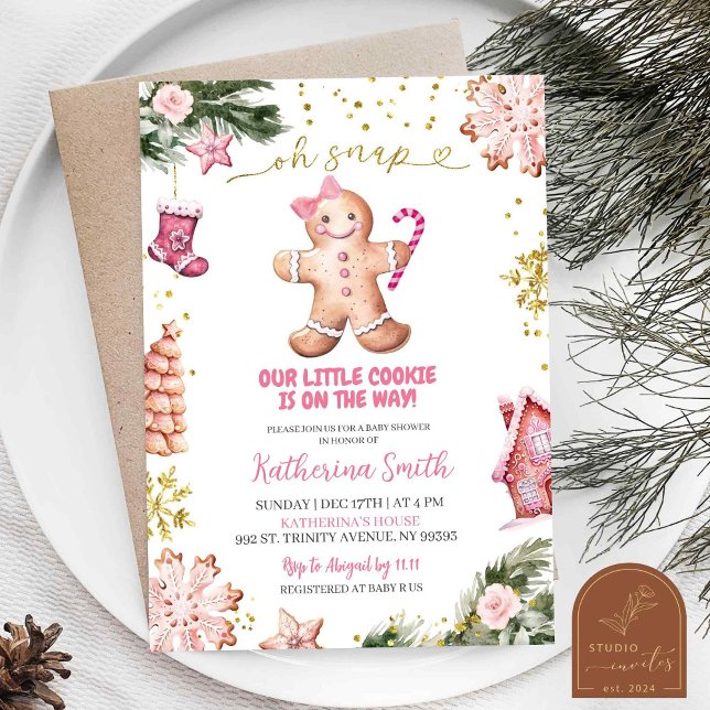 Pink Cookies Gingerbread Oh Snap Baby Shower Invitation (Creator Uploaded)