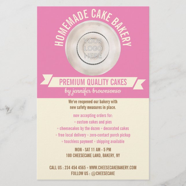 Pink Cooking Custom Logo Bakery Flyer (Front)